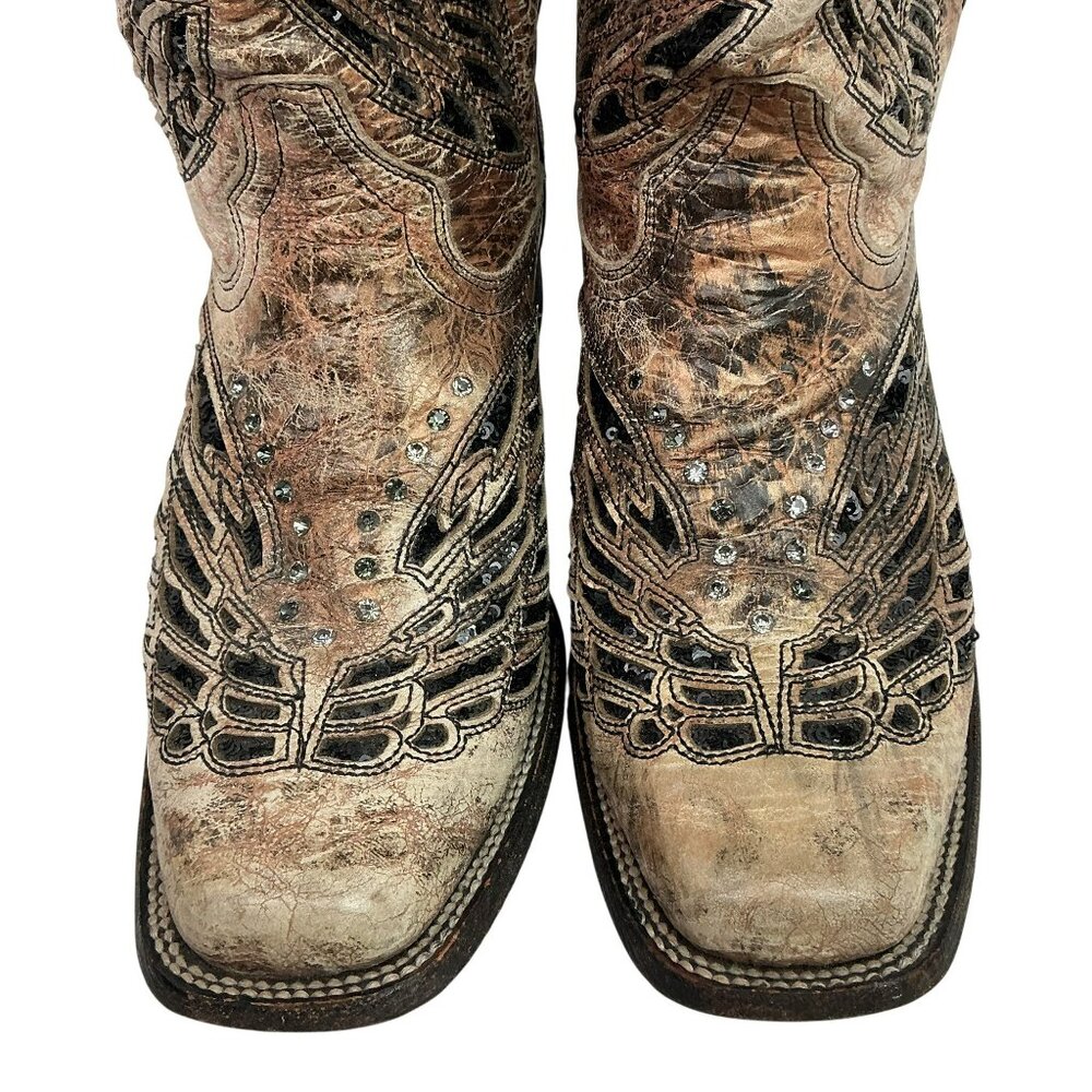 Corral Western Boots Angel Wing Inlay Embellished Leather Cowboy Womens 7.5M - Picture 3 of 16